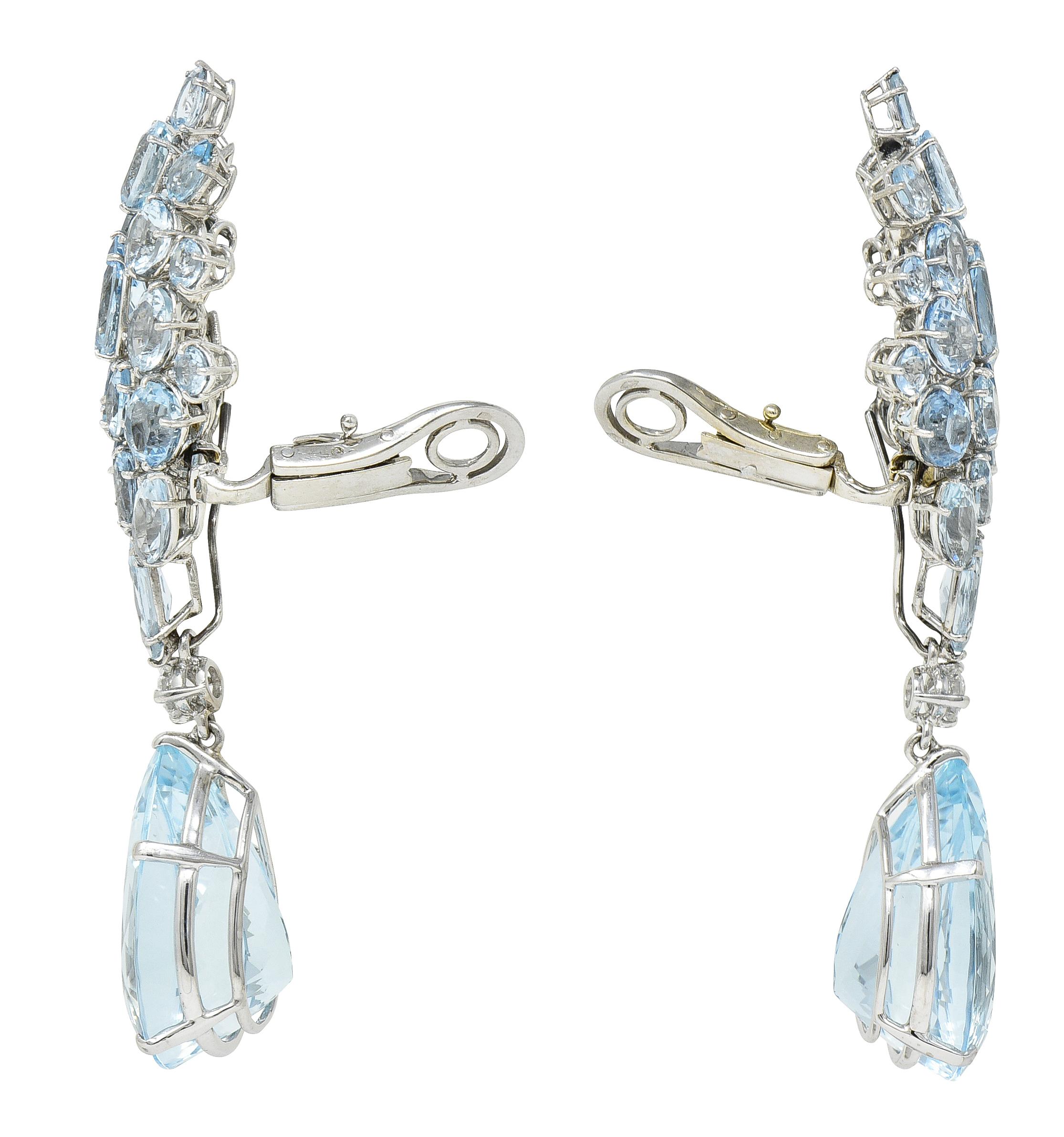 French Mid-Century 77.50 Carats Aquamarine Diamond 18 Karat Convertible Earrings 1