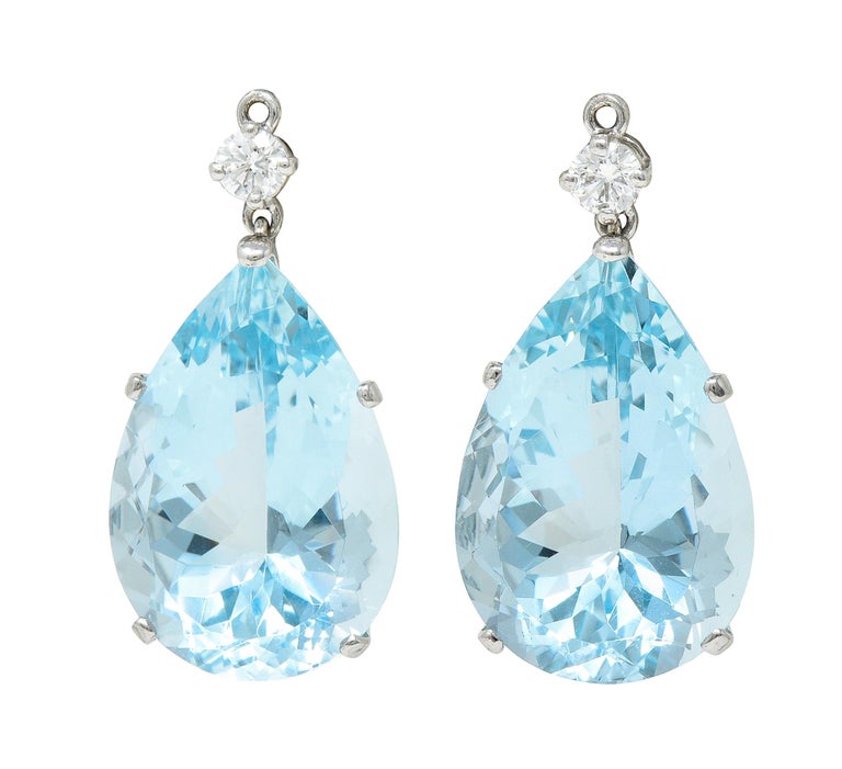 French Mid-Century 77.50 Carats Aquamarine Diamond 18 Karat Convertible Earrings 2