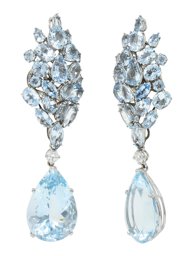 French Mid-Century 77.50 Carats Aquamarine Diamond 18 Karat Convertible Earrings 3
