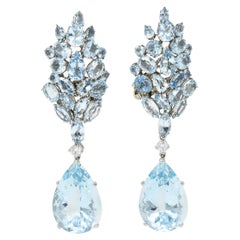 French Mid-Century 77.50 Carats Aquamarine Diamond 18 Karat Convertible Earrings
