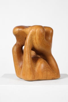 French Mid Century Abstract Free Form Carved Timber Sculpture