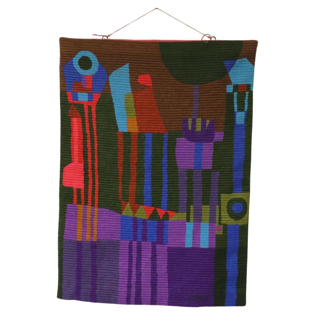 French Mid-Century Abstract Hand Dyed Woven Art Tapestry by Aresti