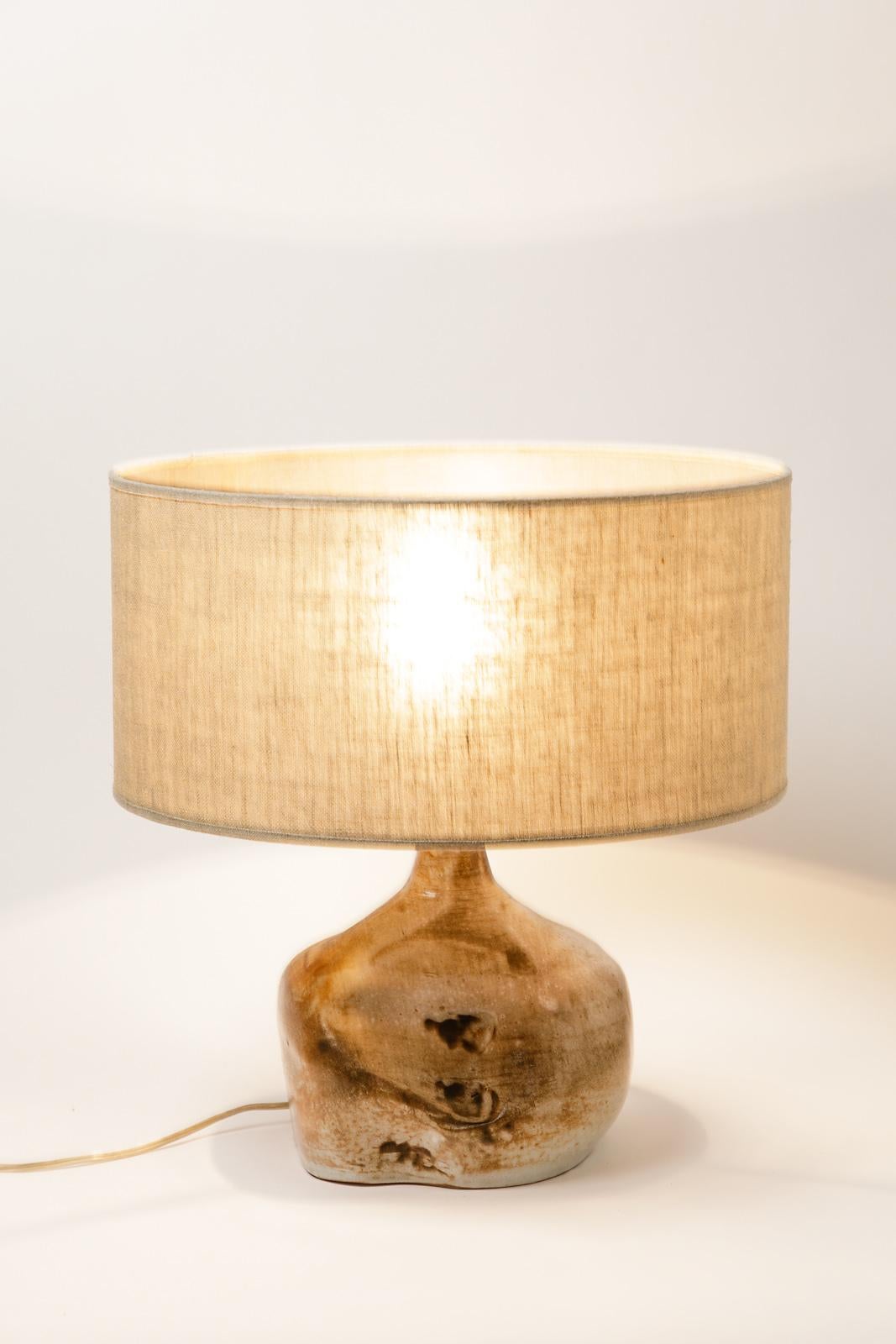 20th Century French Midcentury Abstract Stoneware Ceramic Tabe Lamp, circa 1950