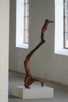Sculpture abstraite en bois du milieu du siècle, forme organique d'oiseau sculpté, années 1960