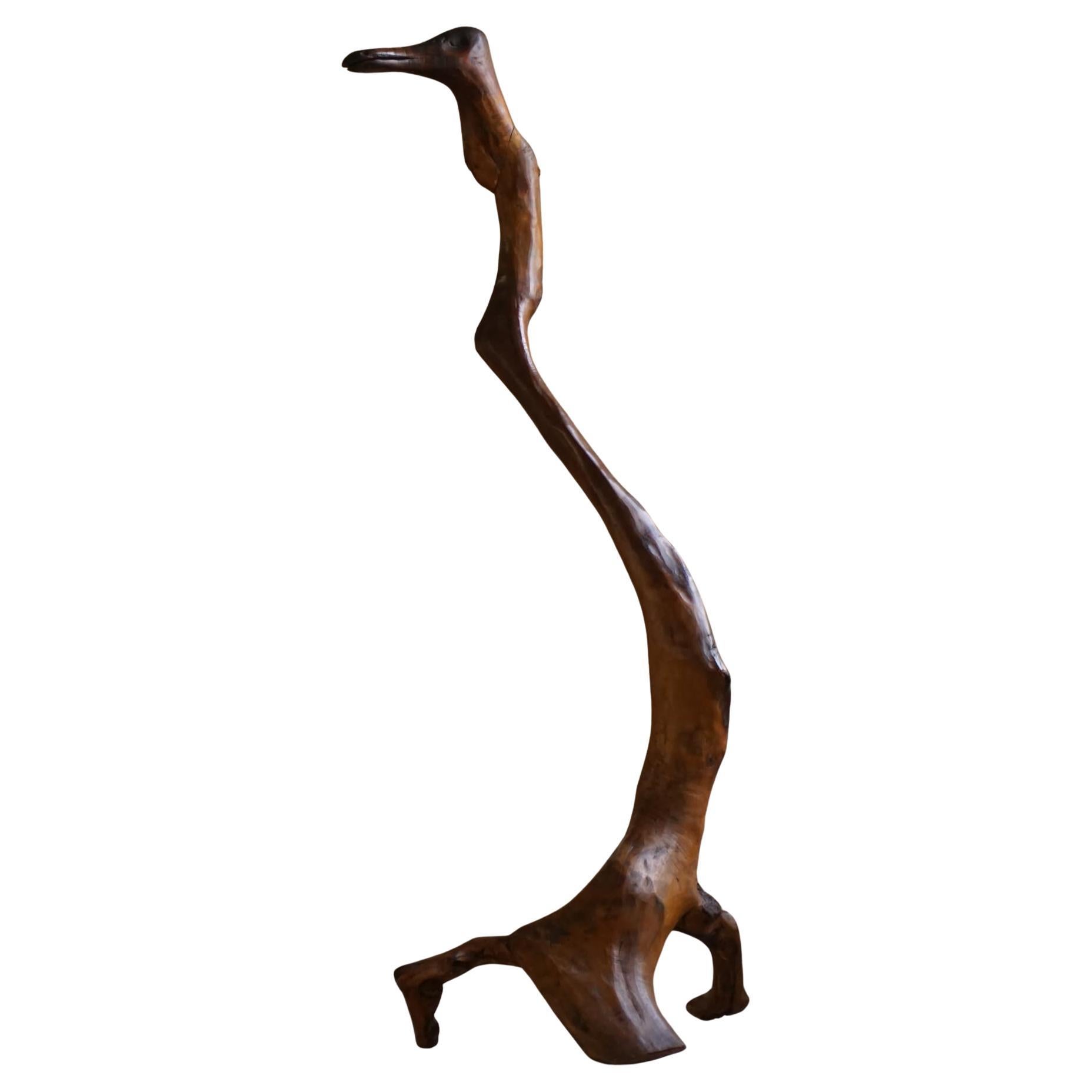 French Mid-Century Abstract Wooden Sculpture, Organic Carved Bird Form, 1960s