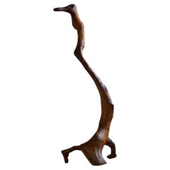 Sculpture abstraite en bois du milieu du siècle, forme organique d'oiseau sculpté, années 1960