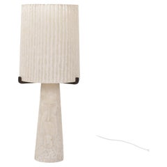 French Mid-Century Alabaster Table Lamp with a Carved Geometric Face, 1960s