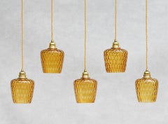 French Mid Century Amber Bubble Glass Pendant Lights C1960