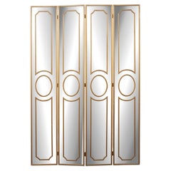 French Mid-Century Antiqued Glass Folding Screen