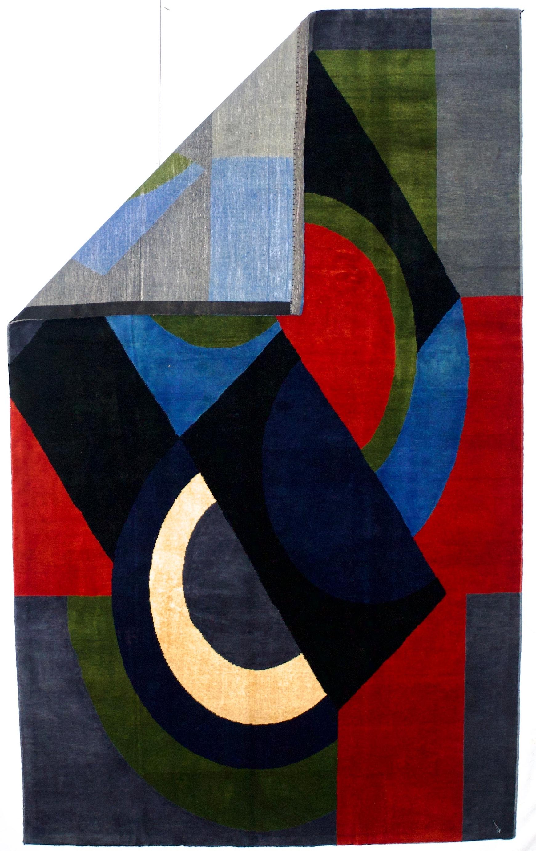 French Mid Century Artistic Rug. Sonia Delaunay Design 4'11