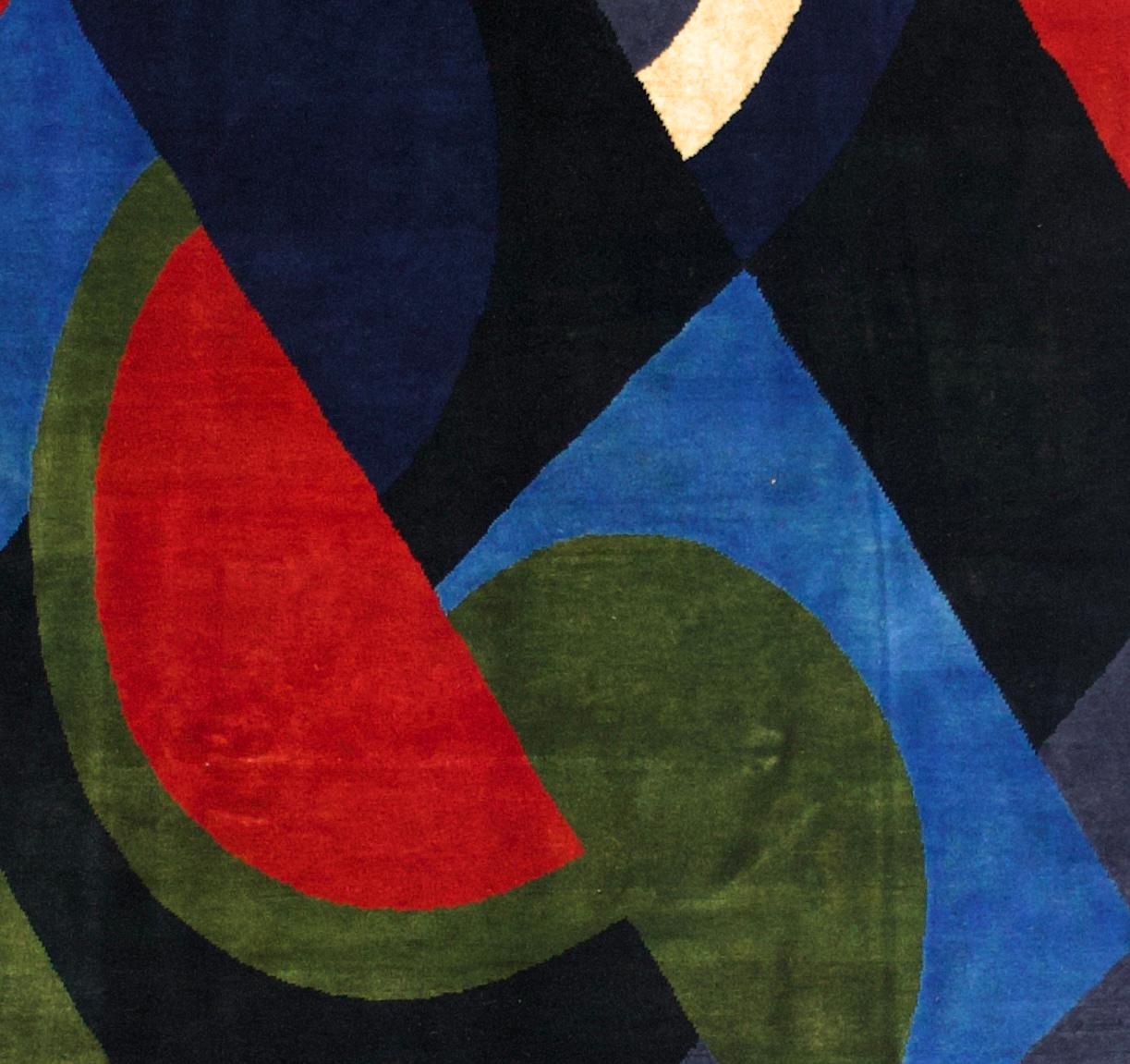 French Mid Century Artistic Rug. Sonia Delaunay Design 4'11