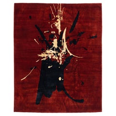French Mid Century Artistic Wool Designer Rug 6'7'' x 8'2''