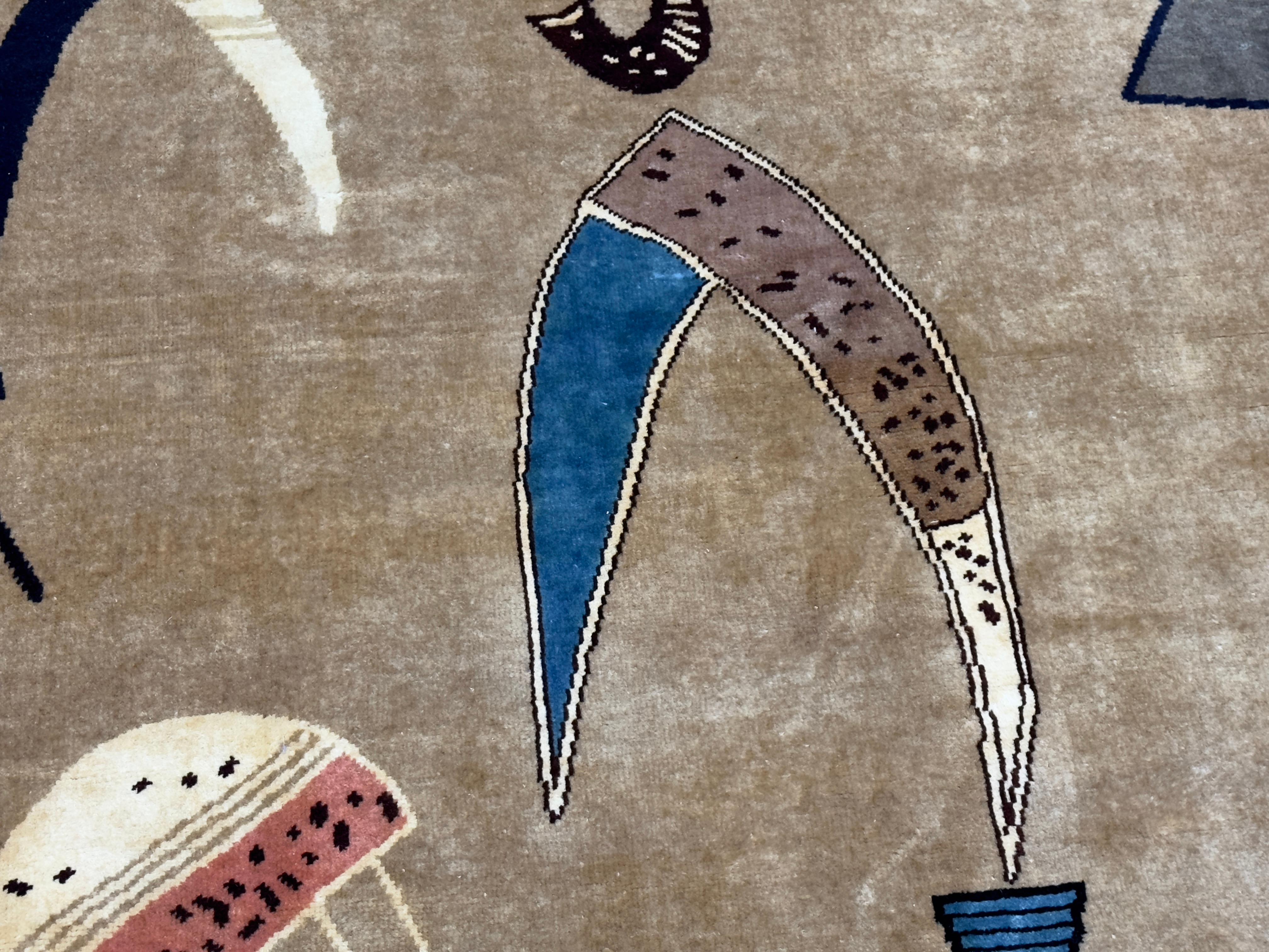 French Mid Century Artistic Wool Rug Design after Kandinsky 6’7