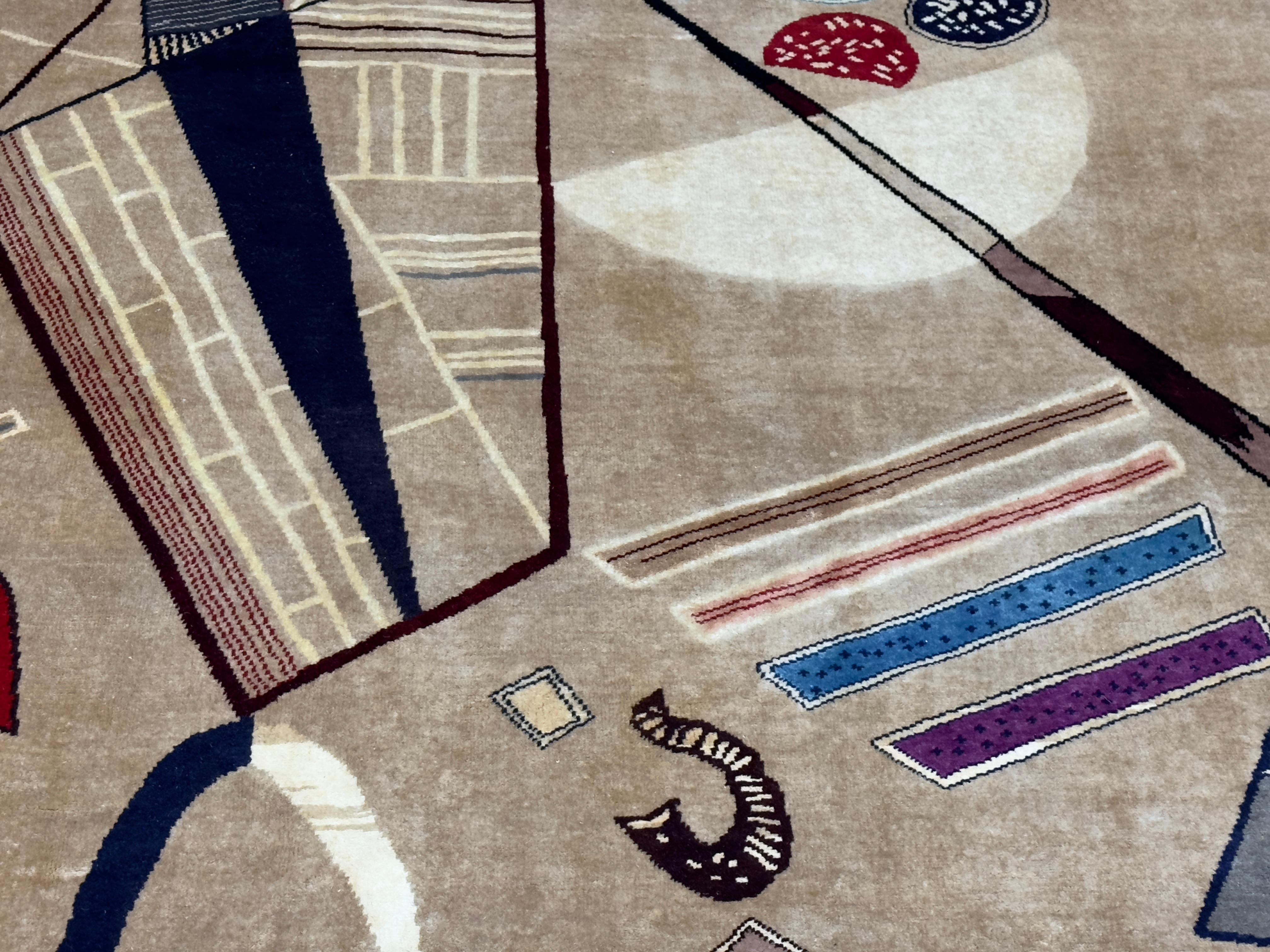 French Mid Century Artistic Wool Rug Design after Kandinsky 6’7