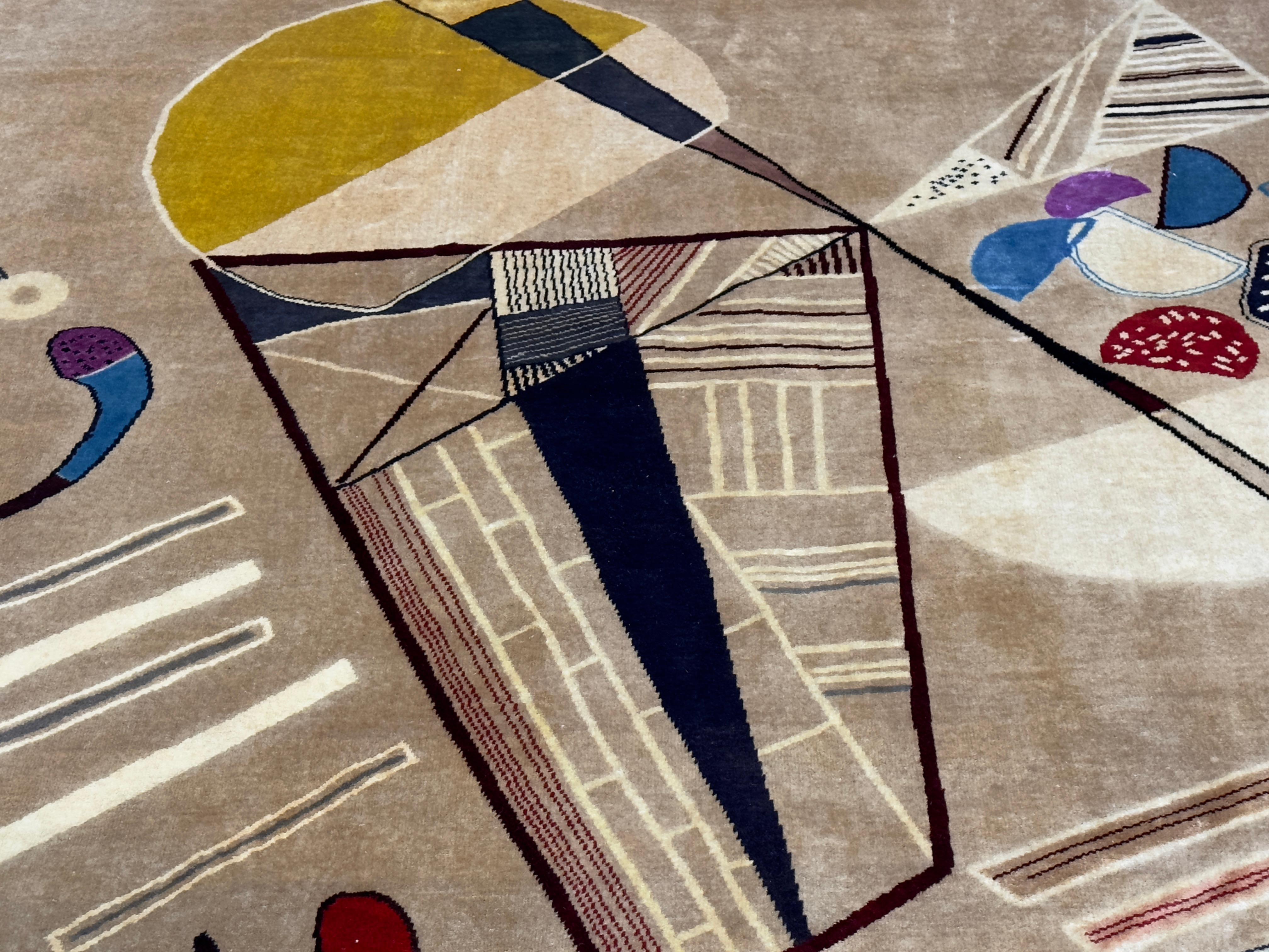 French Mid Century Artistic Wool Rug Design after Kandinsky 6’7