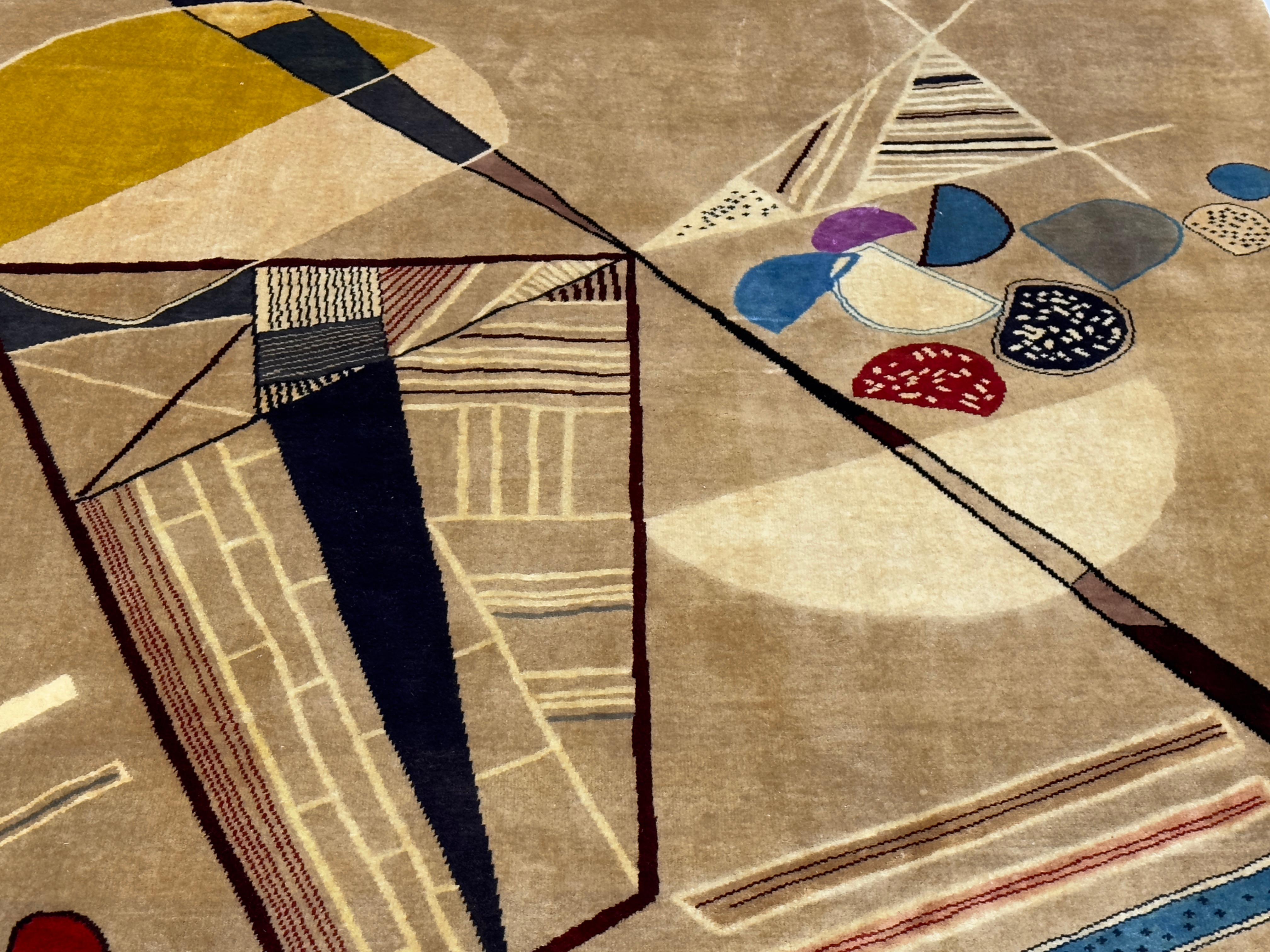 French Mid Century Artistic Wool Rug Design after Kandinsky 6’7