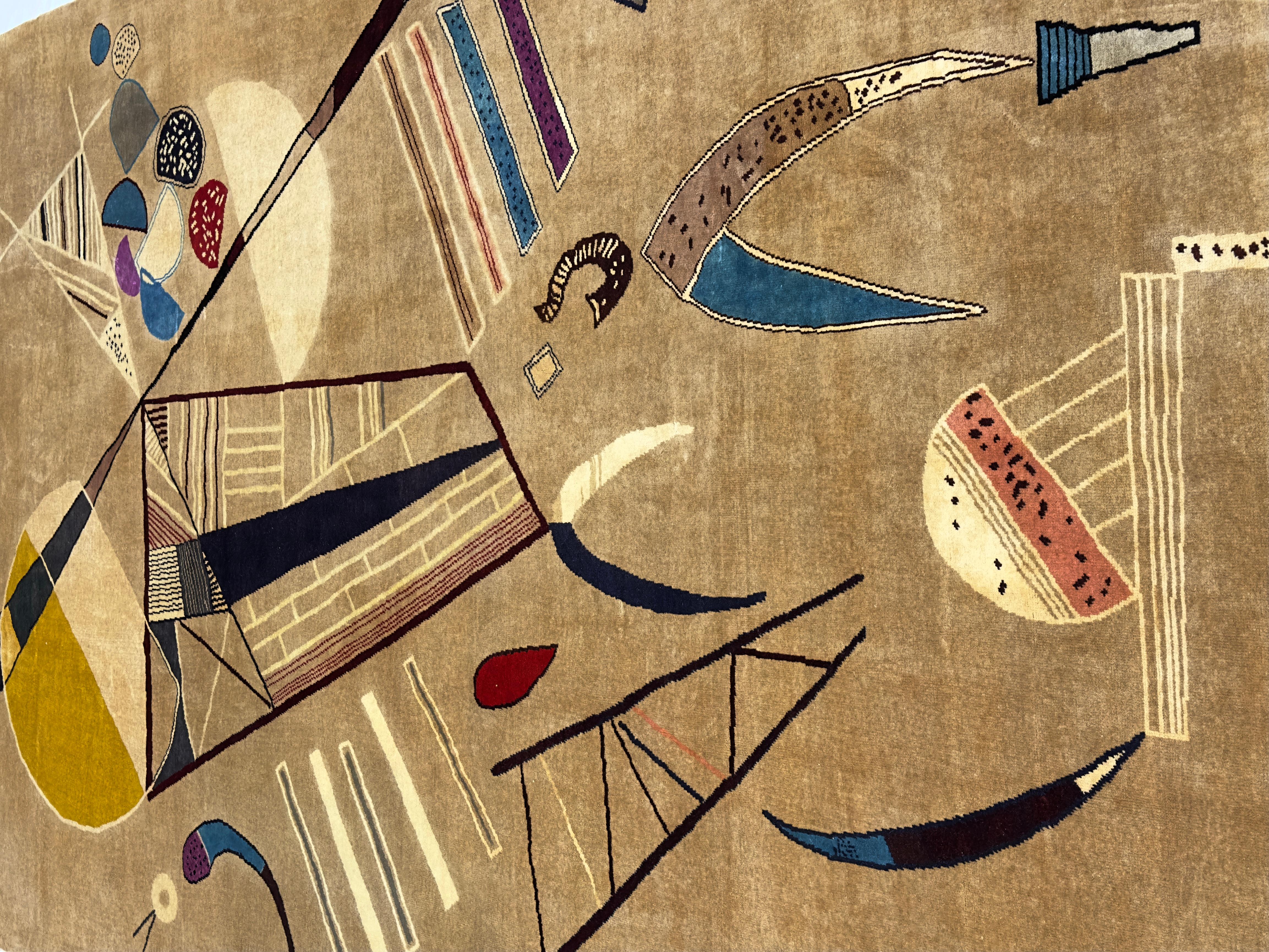 French Mid Century Artistic Wool Rug Design after Kandinsky 6’7