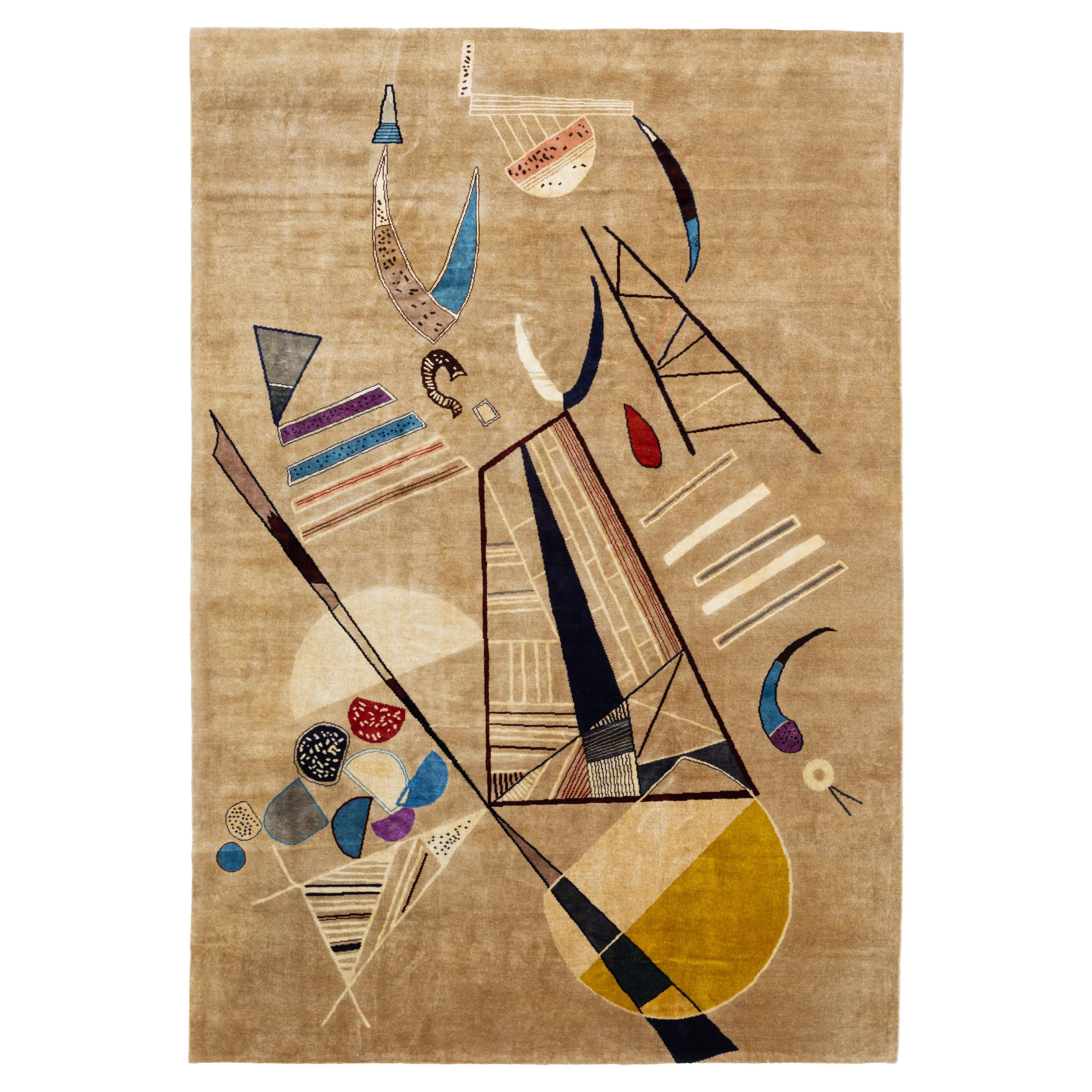 French Mid Century Artistic Wool Rug Design after Kandinsky 6’7" x 9’11" For Sale