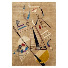 Alfombra Artística Francesa de Lana de Mediados de Siglo Diseño según Kandinsky 6'7" x 9'11