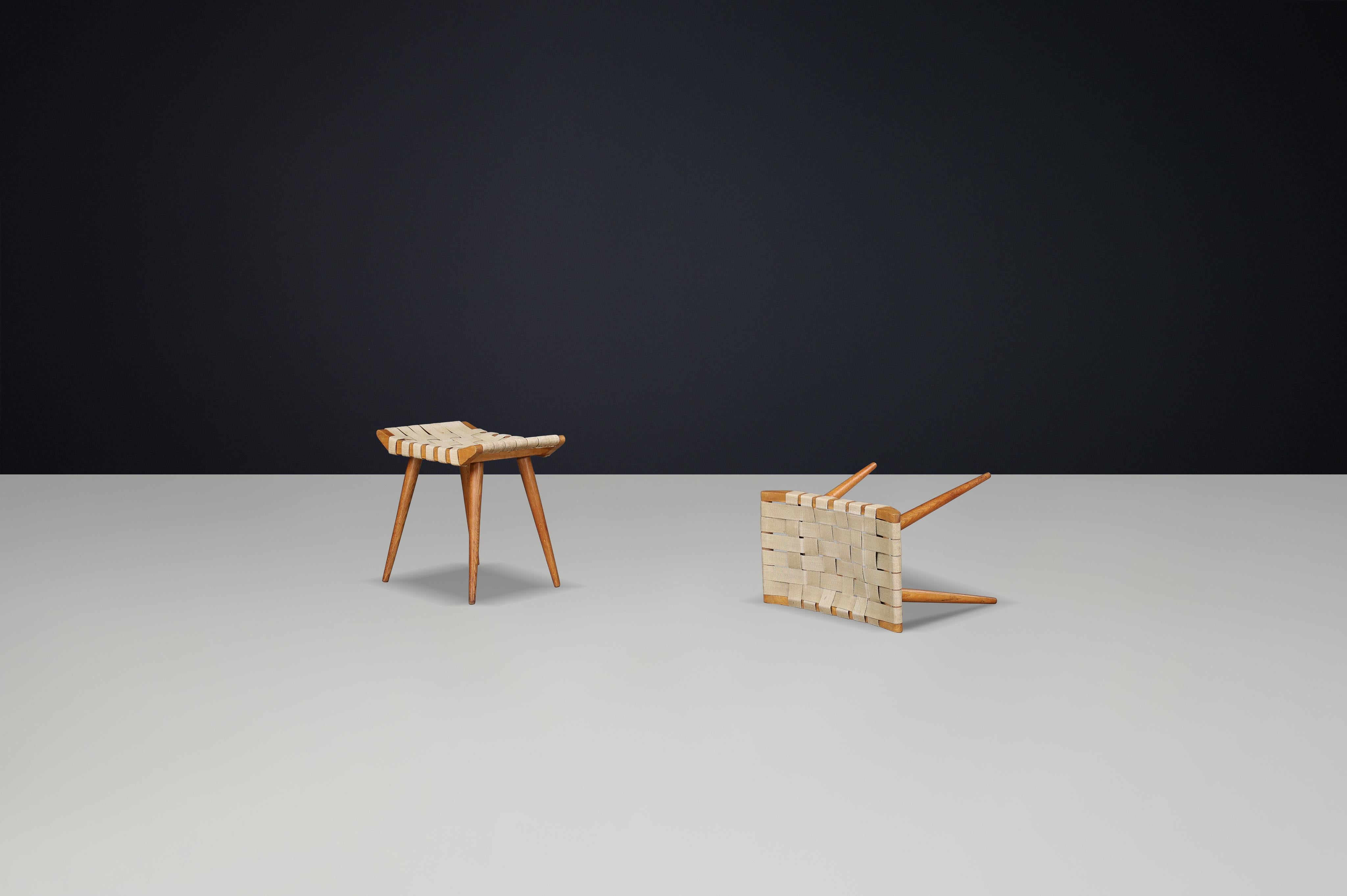 French Mid-Century Ash Stool with Original Canvas Webbing, 1950s — 3 Available For Sale 1