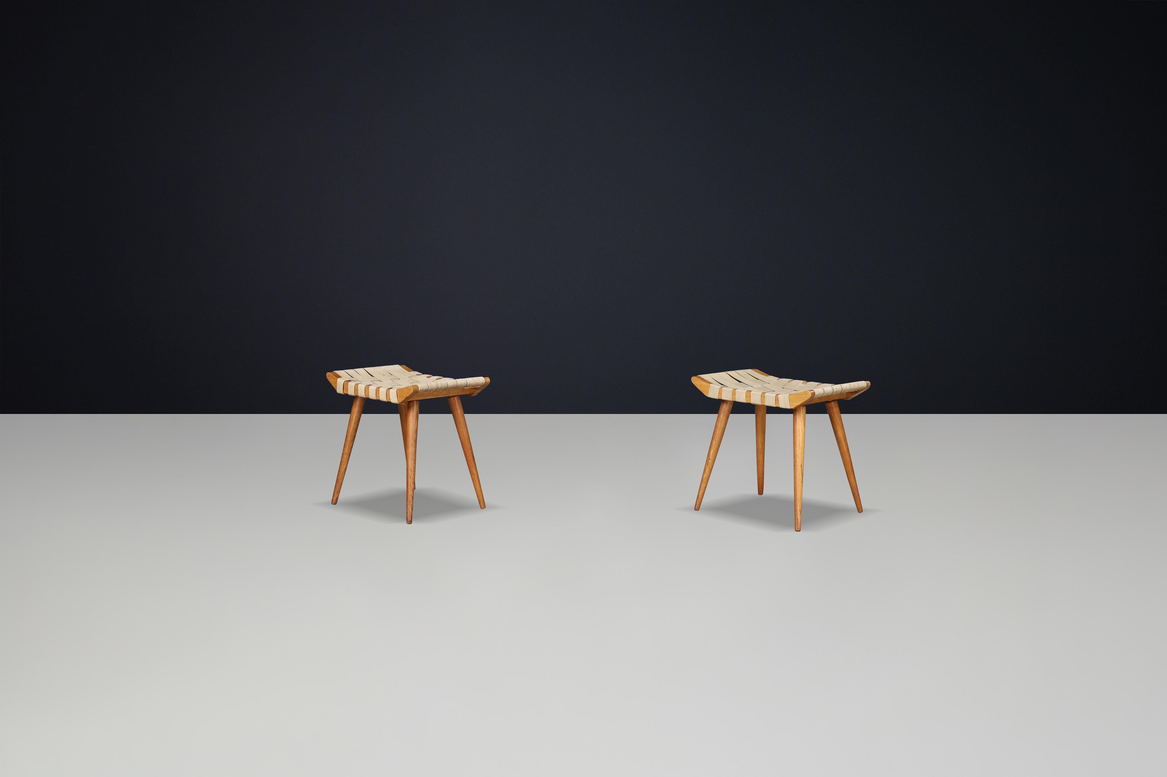 French Mid-Century Ash Stool with Original Canvas Webbing, 1950s — 3 Available For Sale 2