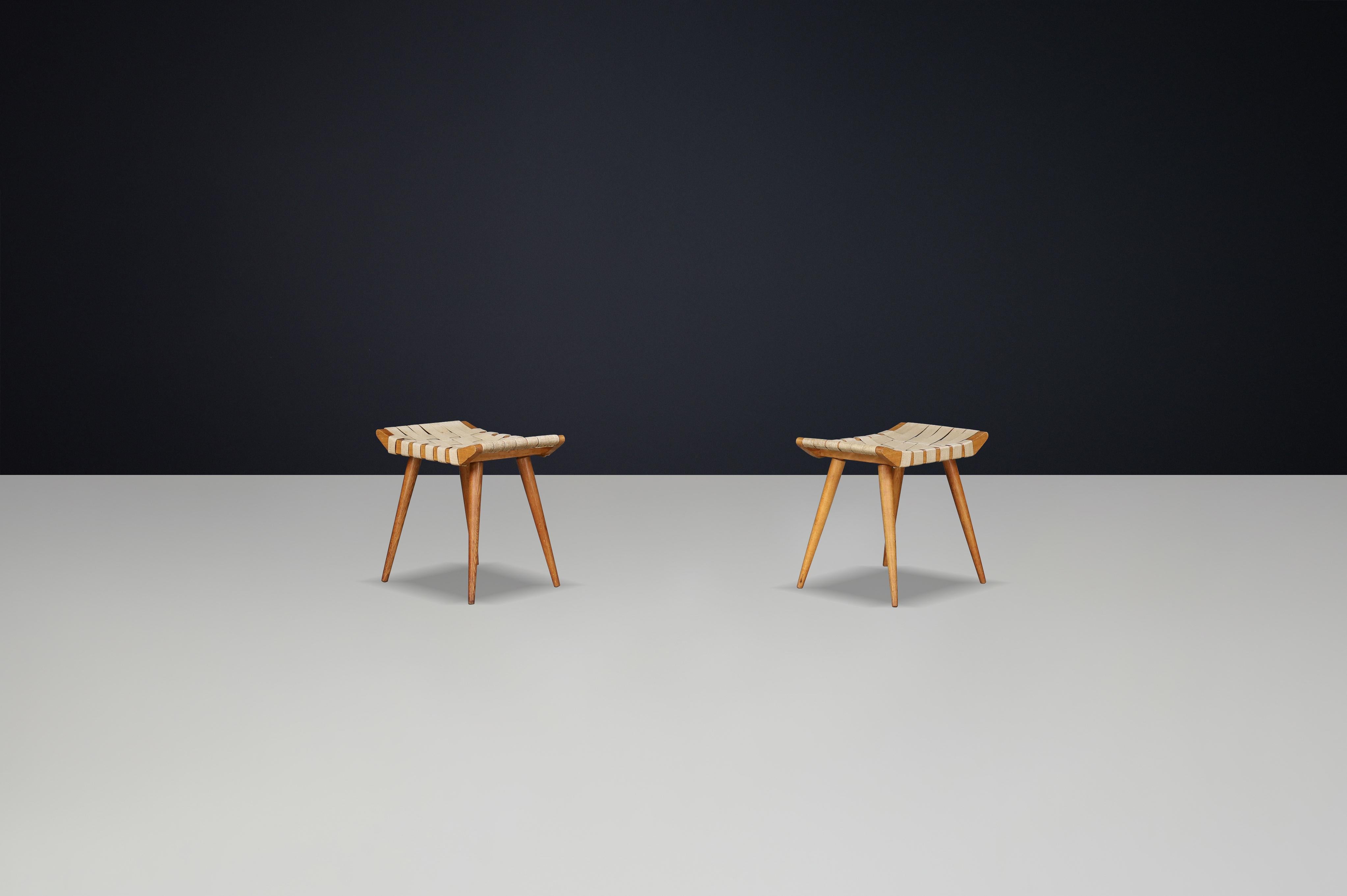 French Mid-Century Ash Stool with Original Canvas Webbing, 1950s — 3 Available For Sale 3