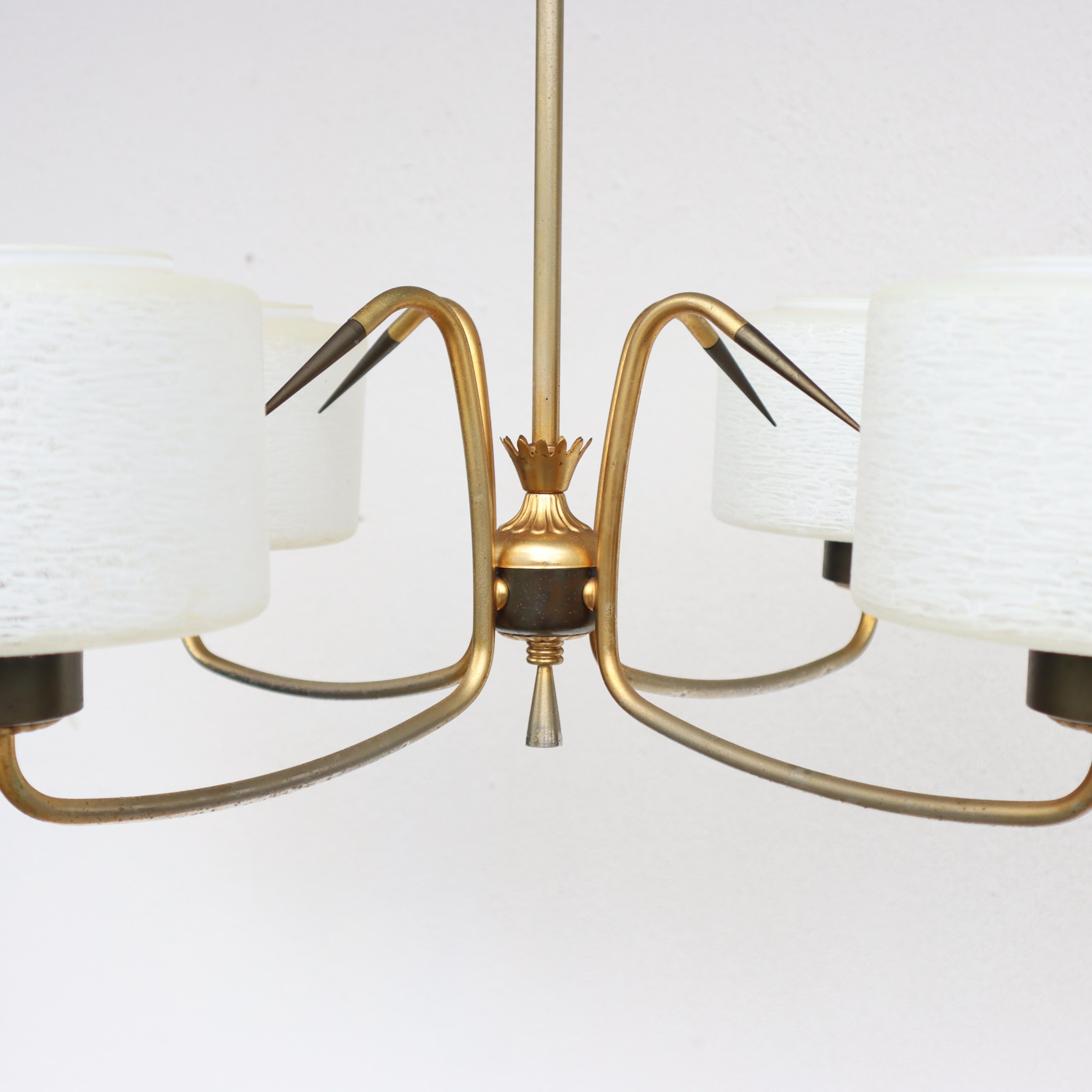 Lampadario atomico francese di metà secolo in ottone e vetro in vendita 7