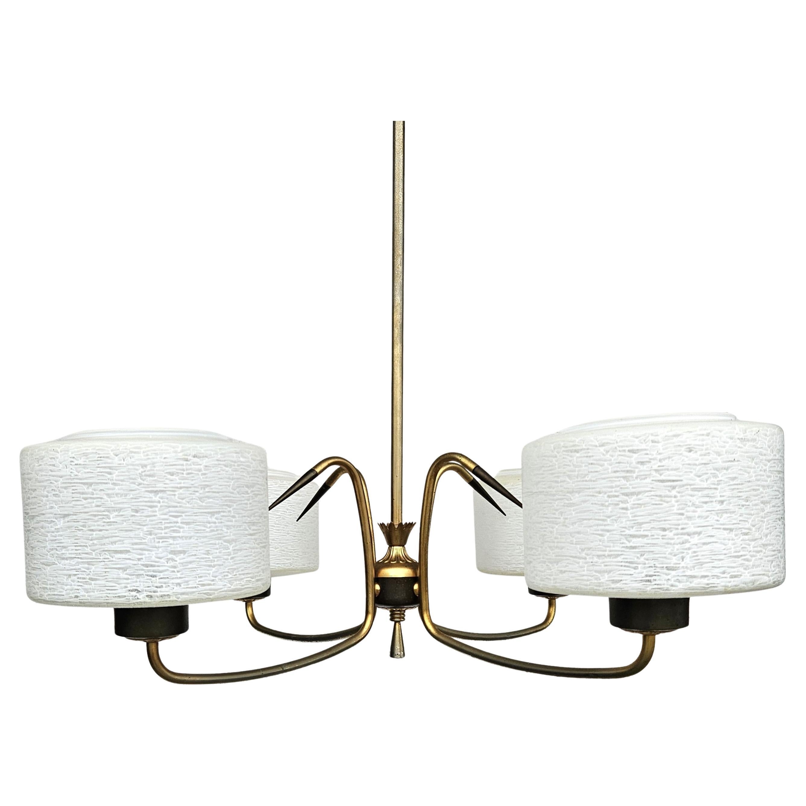 French Mid-Century Atomic Brass and Glass Chandelier