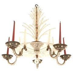 French Mid-Century Attributed to Baguès Bronze and Glass Chandelier