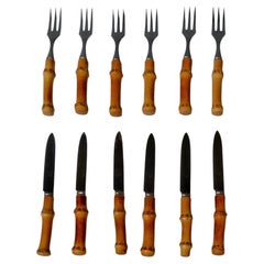 French Mid-Century Bamboo-Handled Cake Service Set, 12 Pieces, 1950s