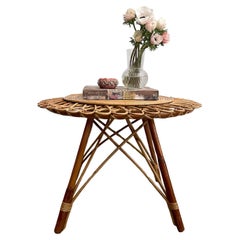 Französischer Mid Century Couchtisch aus Bambus und Rattan