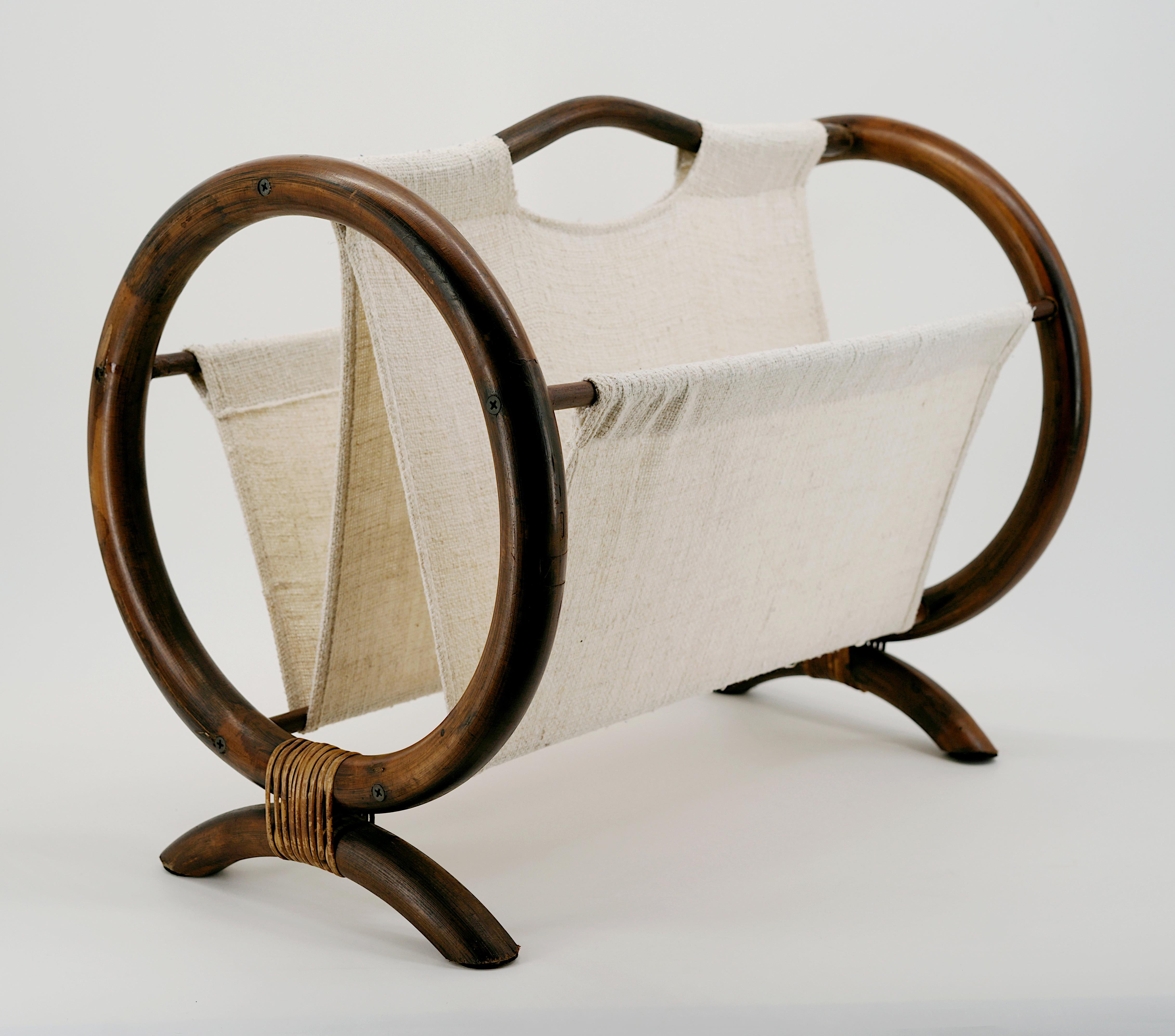 Mid-Century Modern French Mid-Century Bamboo & Rattan Magazine Rack, 1960s For Sale