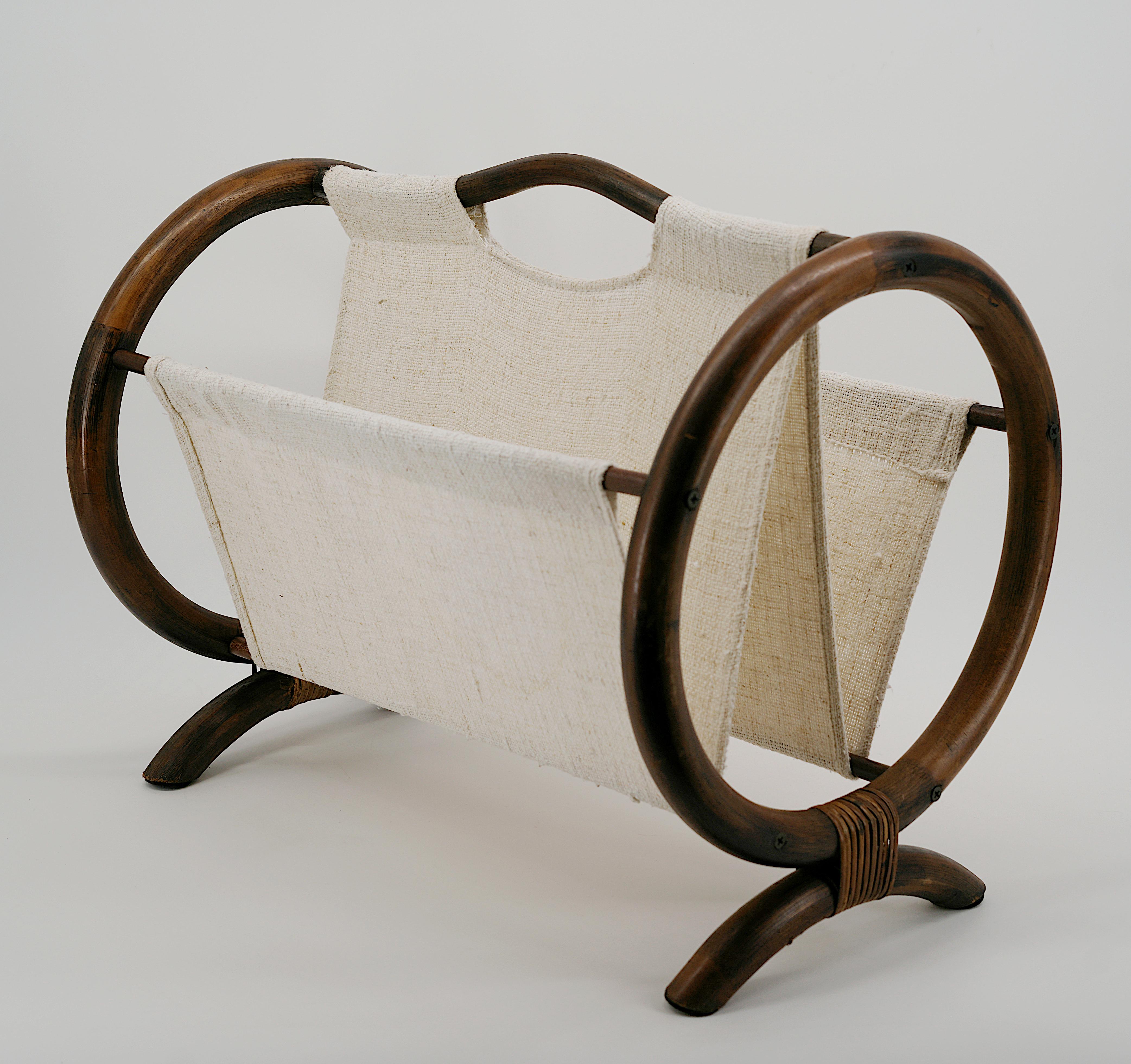 Mid-20th Century French Mid-Century Bamboo & Rattan Magazine Rack, 1960s For Sale