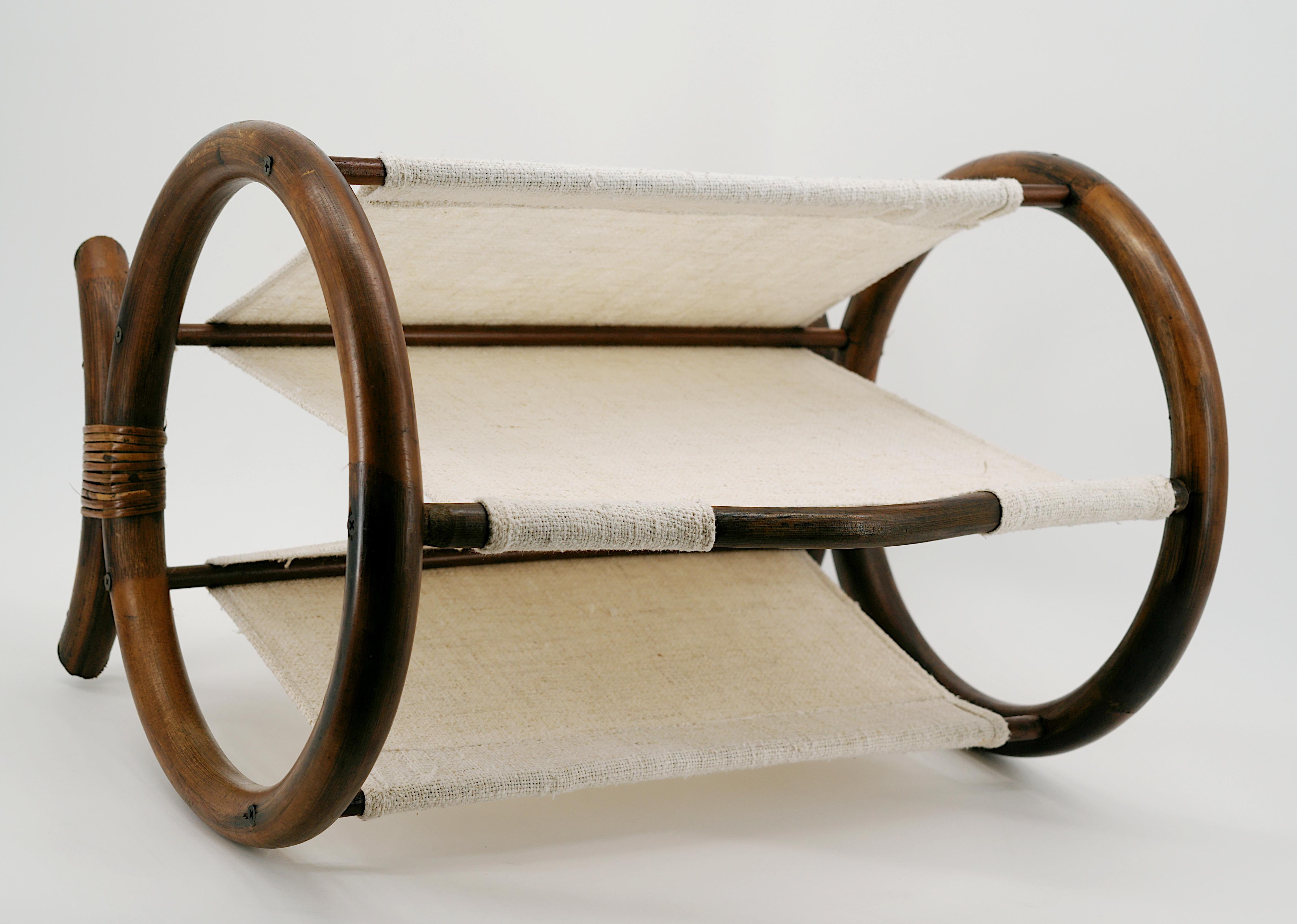 French Mid-Century Bamboo & Rattan Magazine Rack, 1960s For Sale 1