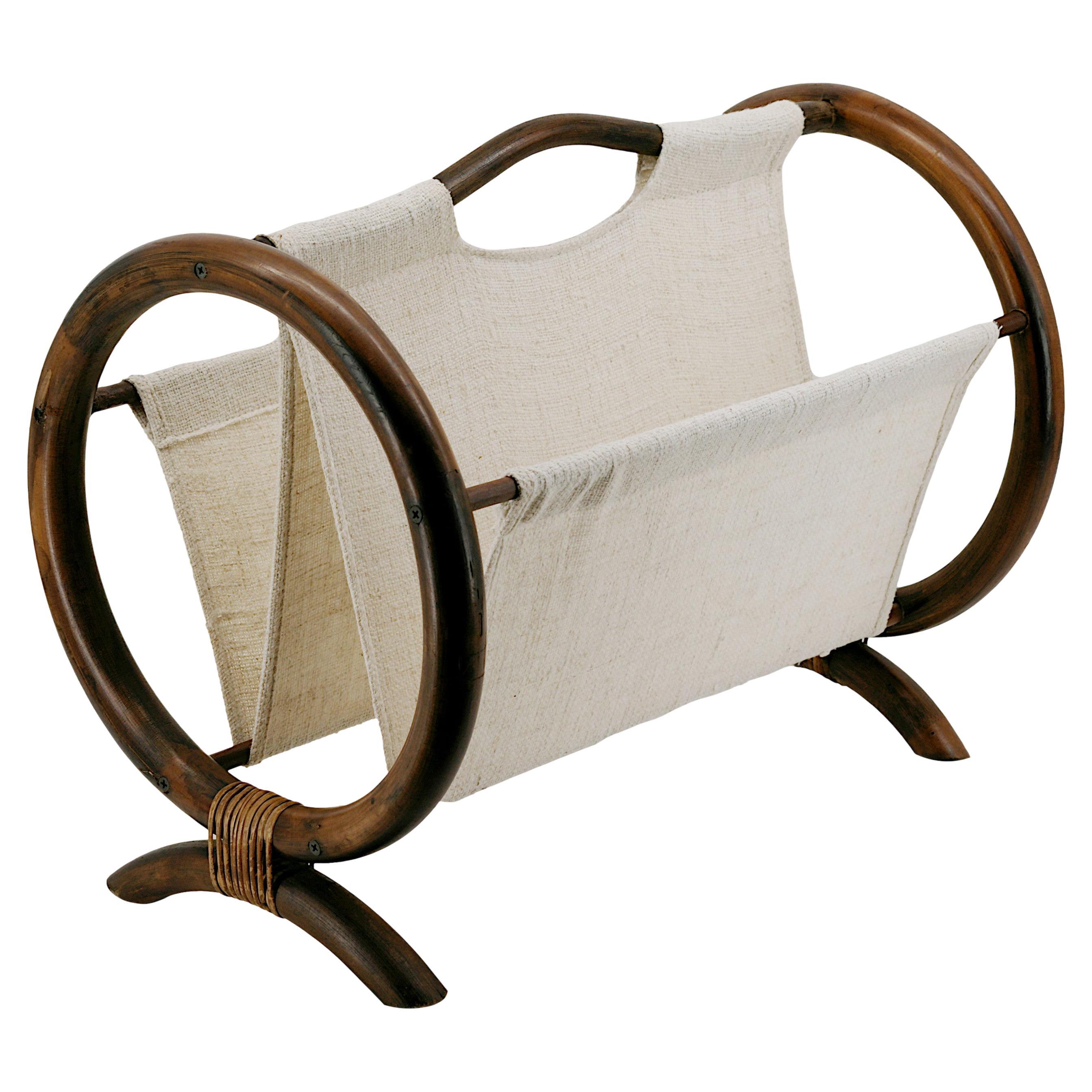 French Mid-Century Bamboo & Rattan Magazine Rack, 1960s For Sale