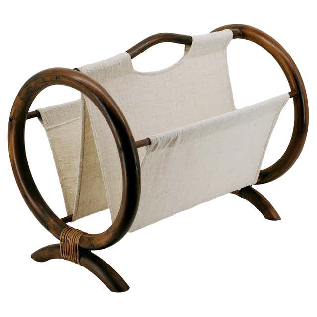 Vintage Danish Modern Oak and Cane Magazine Rack Newspaper Holder For ...