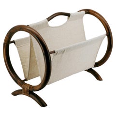 French Mid-Century Bamboo & Rattan Magazine Rack, 1960s