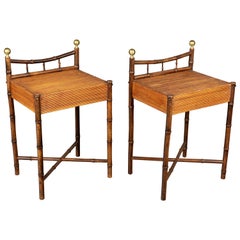 French Midcentury Bamboo and Rattan Side Tables, a Pair