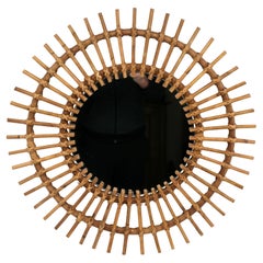 French Mid-Century Bamboo & Rattan Wall Mirror 1950s