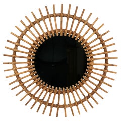 French Mid-Century Bamboo & Rattan Wall Mirror, 1950s