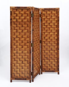 Biombo francés de bambú de mediados de siglo