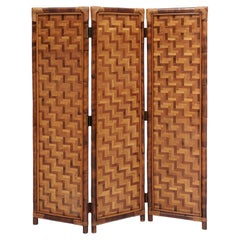 French Mid-Century Bamboo Screen with Rattan Woven Pattern, 1970