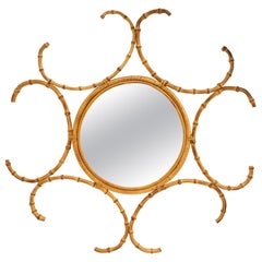 French Mid-Century Bamboo Wall Mirror 1950s