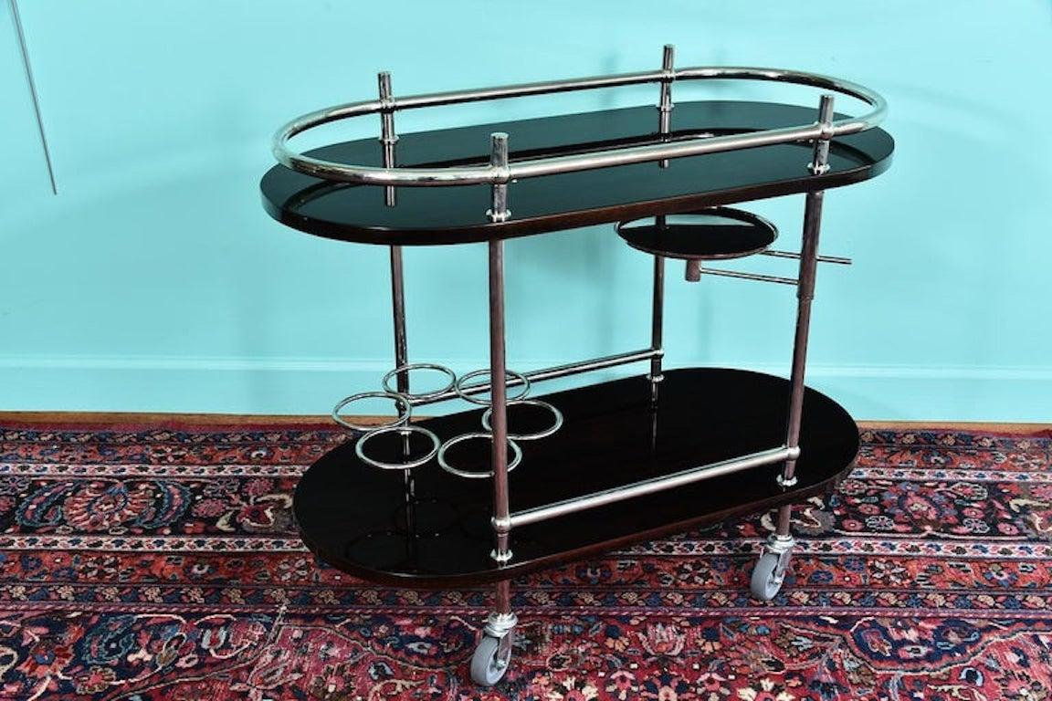 French Mid-Century Bar Cart/ Serving Cart in Palisander In Excellent Condition For Sale In Houston, TX