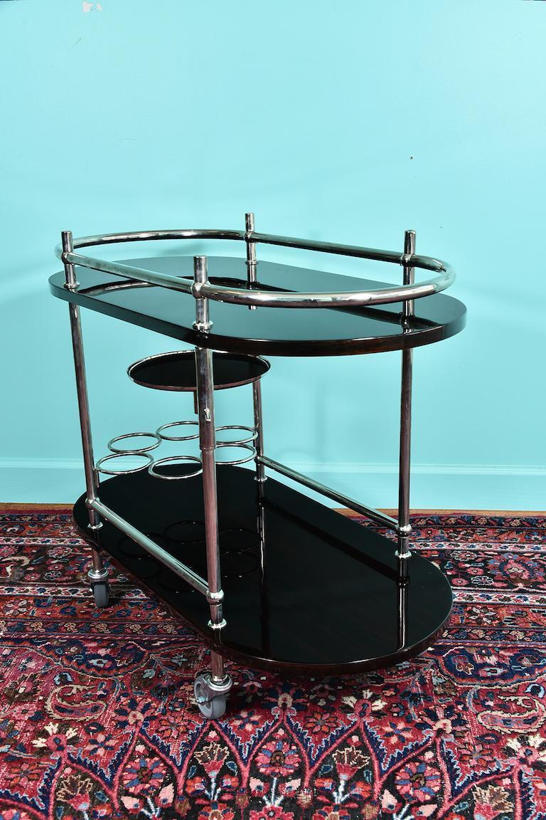 Walnut French Mid-Century Bar Cart/ Serving Cart in Palisander For Sale