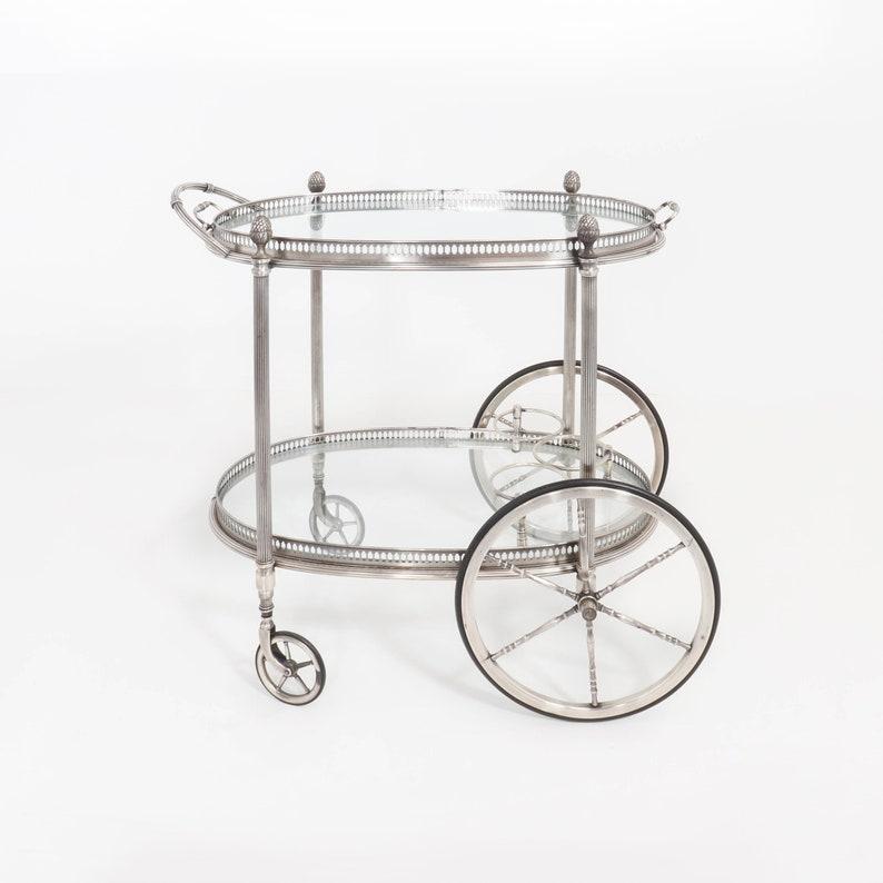 Mid-Century Modern French Mid-Century Bar-Trolley Nickeled Metal and Glass by Maison Baguès 1970s