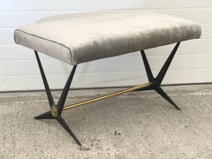 French Mid-Century Bench by Creations Jardin in Faceted Cast Aluminum and Brass