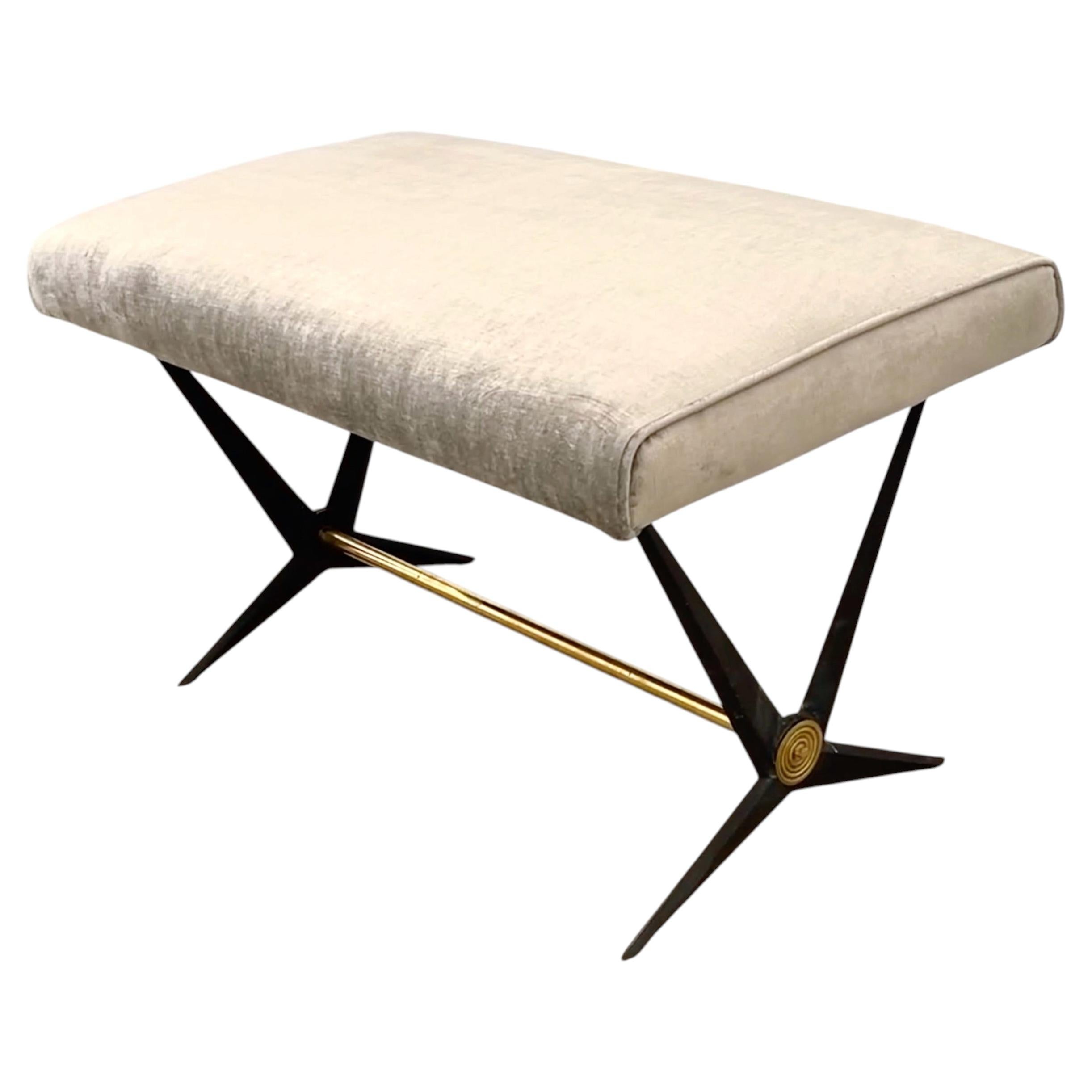 French Mid-Century Bench by Creations Jardin in Faceted Cast Aluminum and Brass