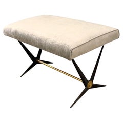 French Mid-Century Bench by Creations Jardin in Faceted Cast Aluminum and Brass