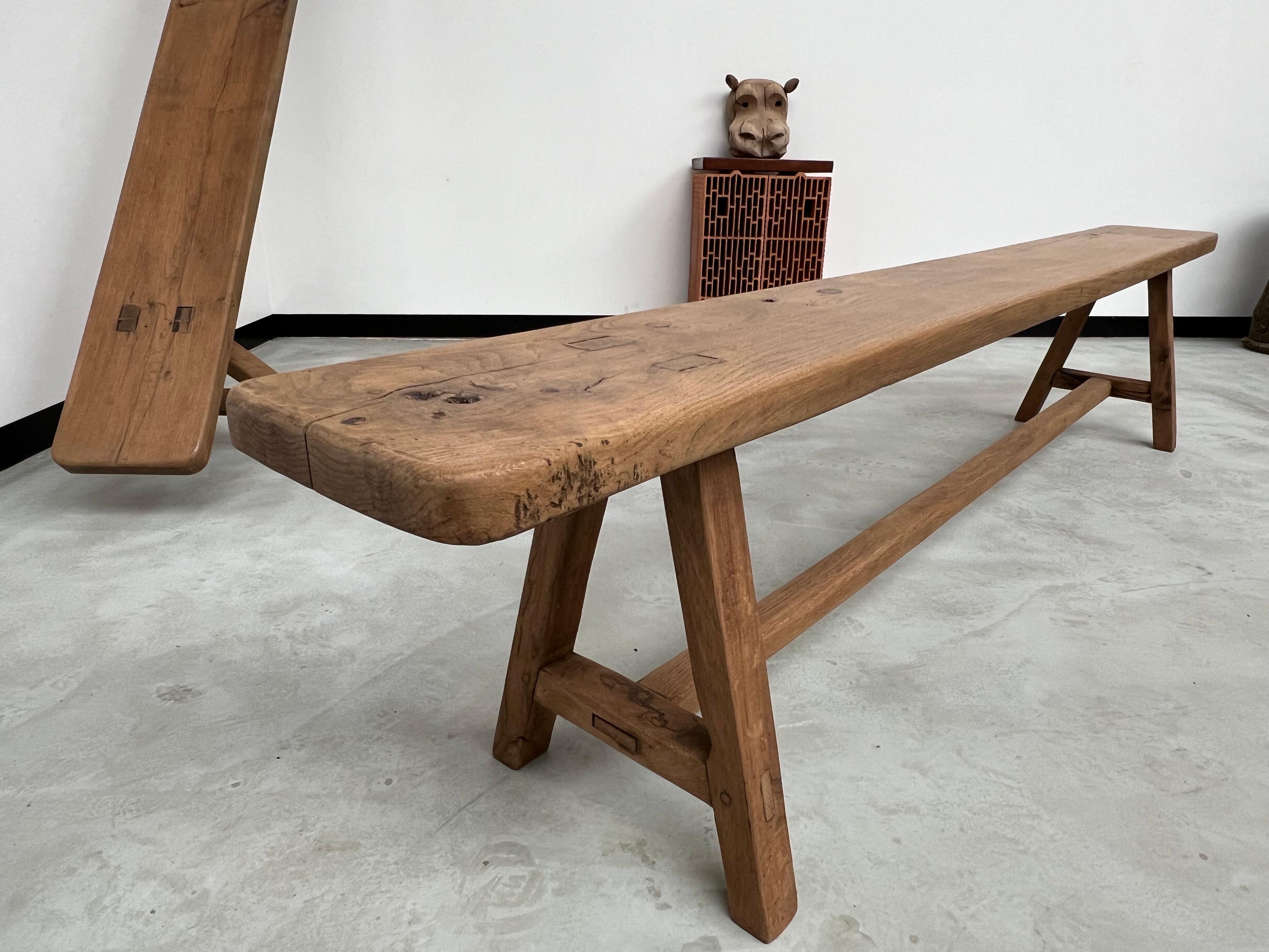 French mid-century benches in oak, fully restored from the 50's For Sale 9